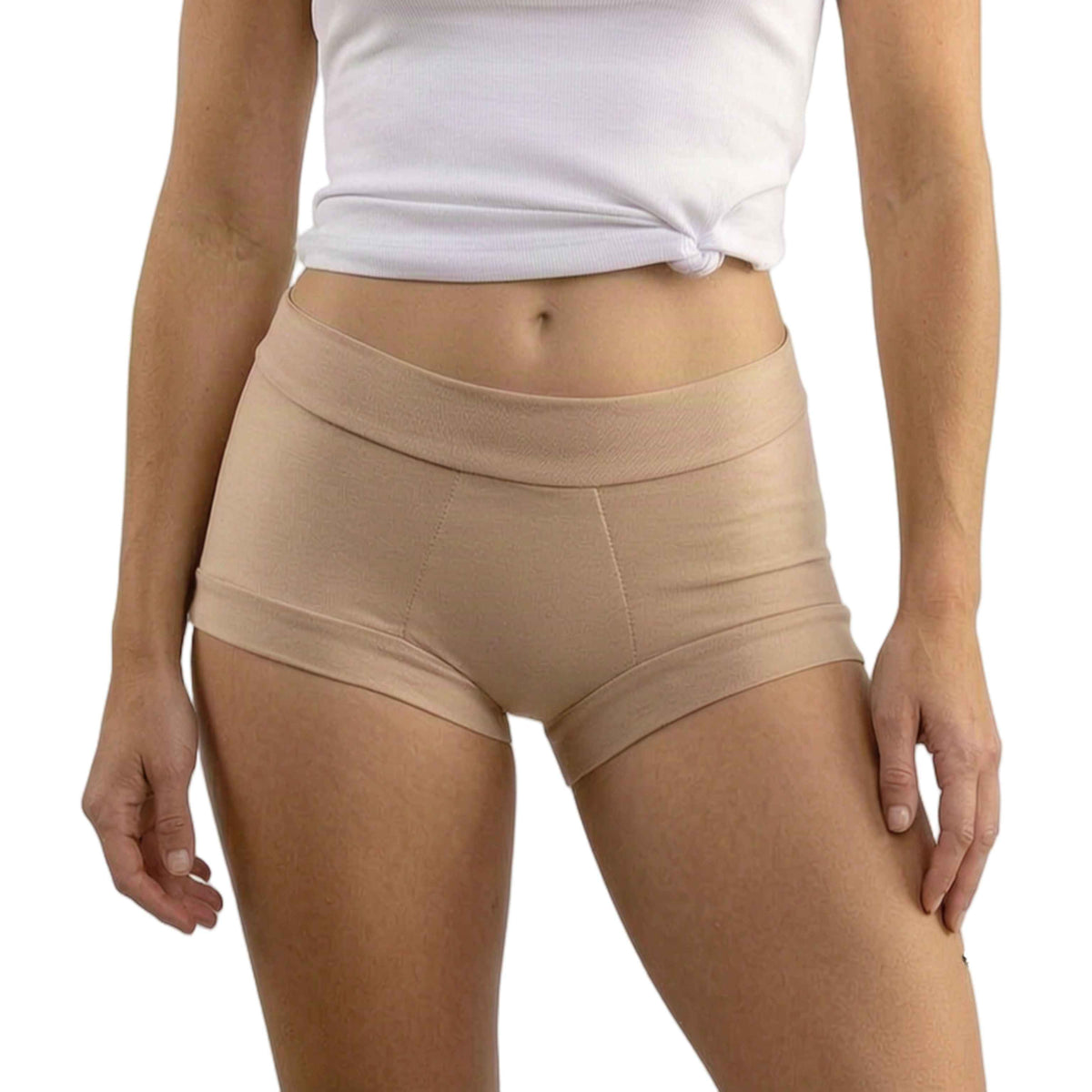 Hautfarbe. Unauffällig. Menstruationsslips für Jugendliche, bequem, aus hochwertiger Baumwolle, ideal für den Sport. Front.